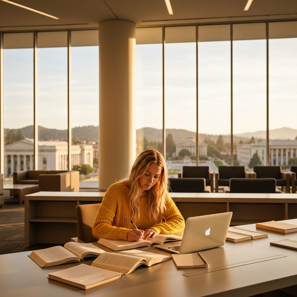 Student reading in Bay Area library